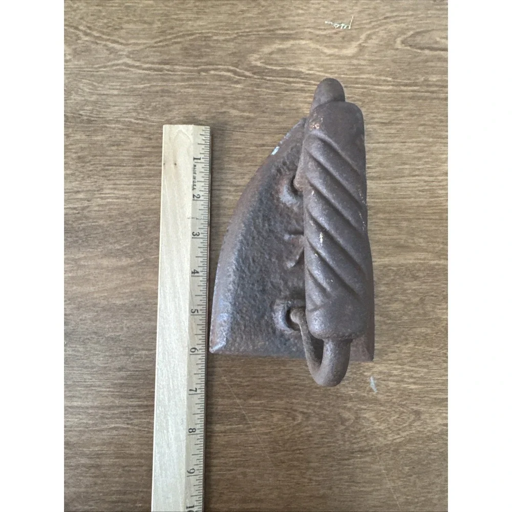 Vintage Cast Iron Sad Flat Iron Clothes Door Stop Rustic Vintage Farmhouse #7